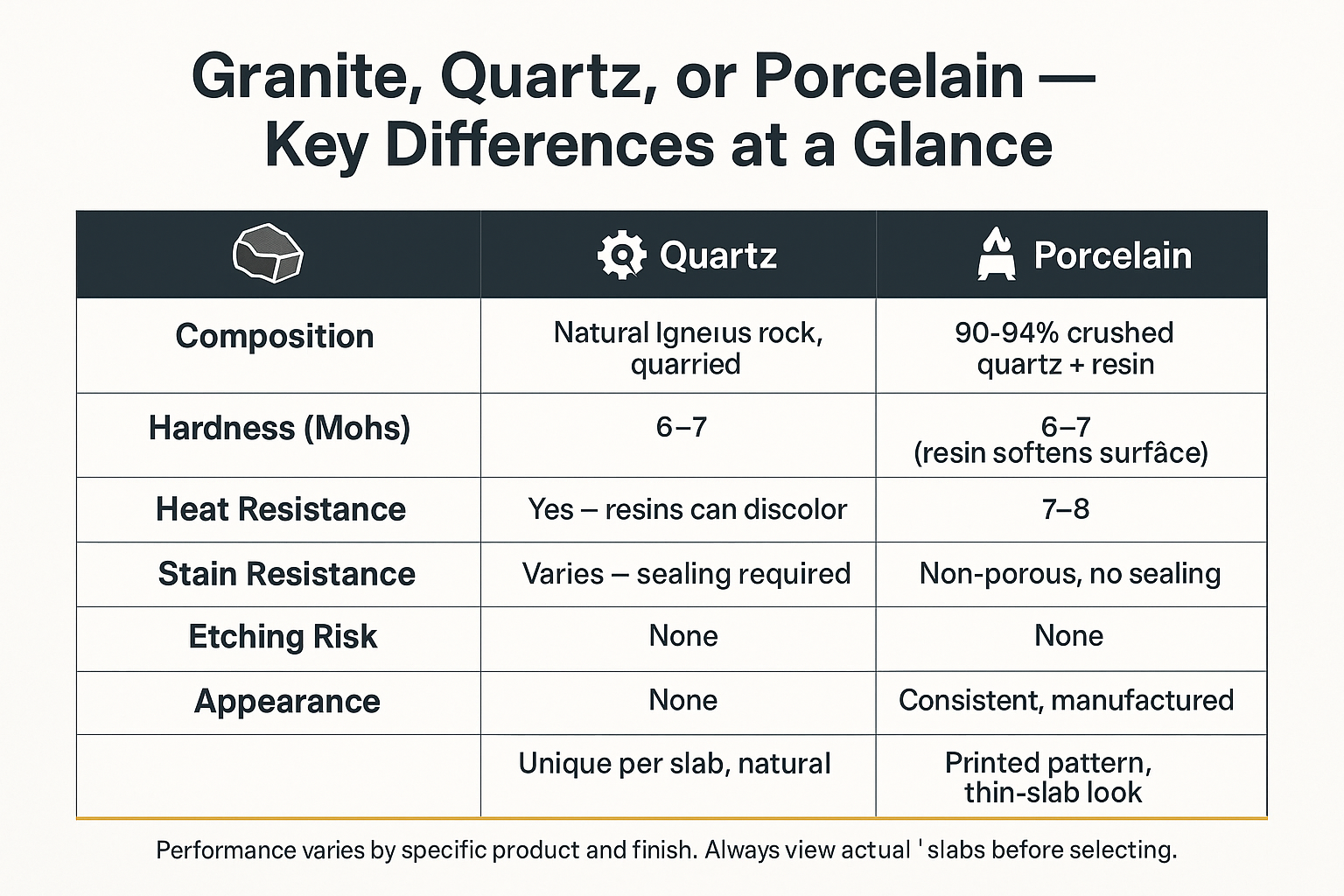 Granite, Quartz, or Porcelain — How Do You Actually Decide?