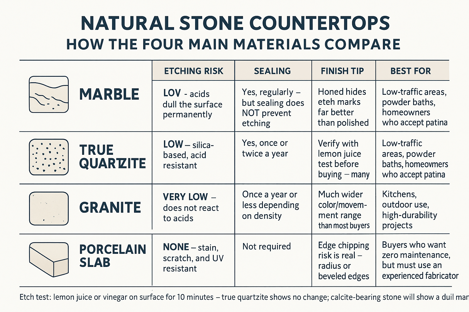 Marble, Quartzite, Granite, or Porcelain — How to Actually Decide