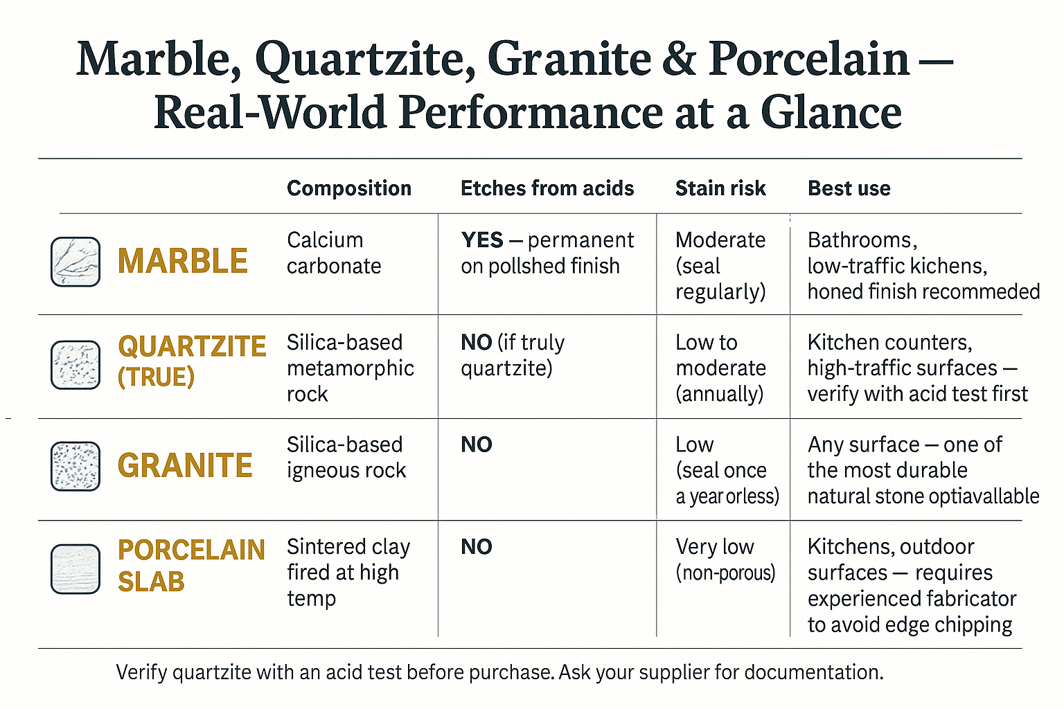 Marble, Quartzite, Granite, or Porcelain — How to Actually Decide